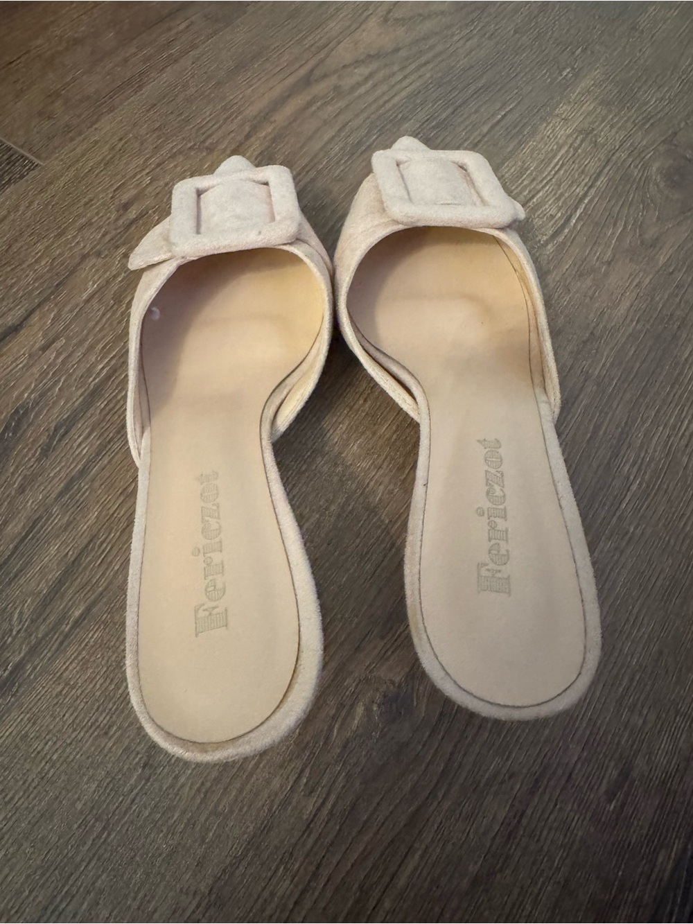 Pointed Toe Buckle Mule Heels in Blush - Picture 3 of 6